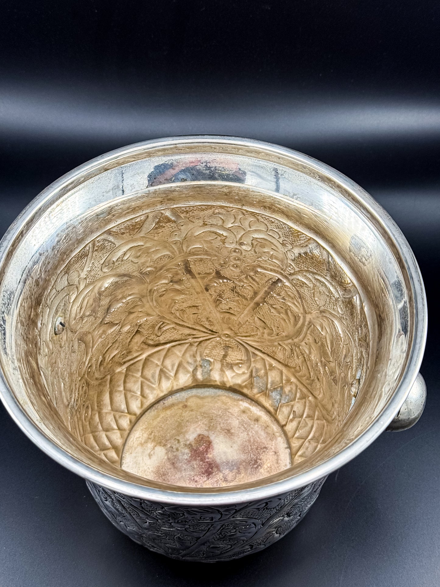 Vintage Repoussé Floral Ice Bucket, Champagne Bucket or Vase with Spherical Handles