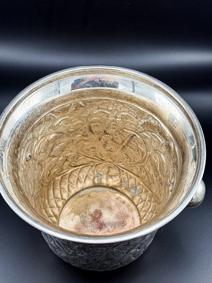 Vintage Repoussé Floral Ice Bucket, Champagne Bucket or Vase with Spherical Handles