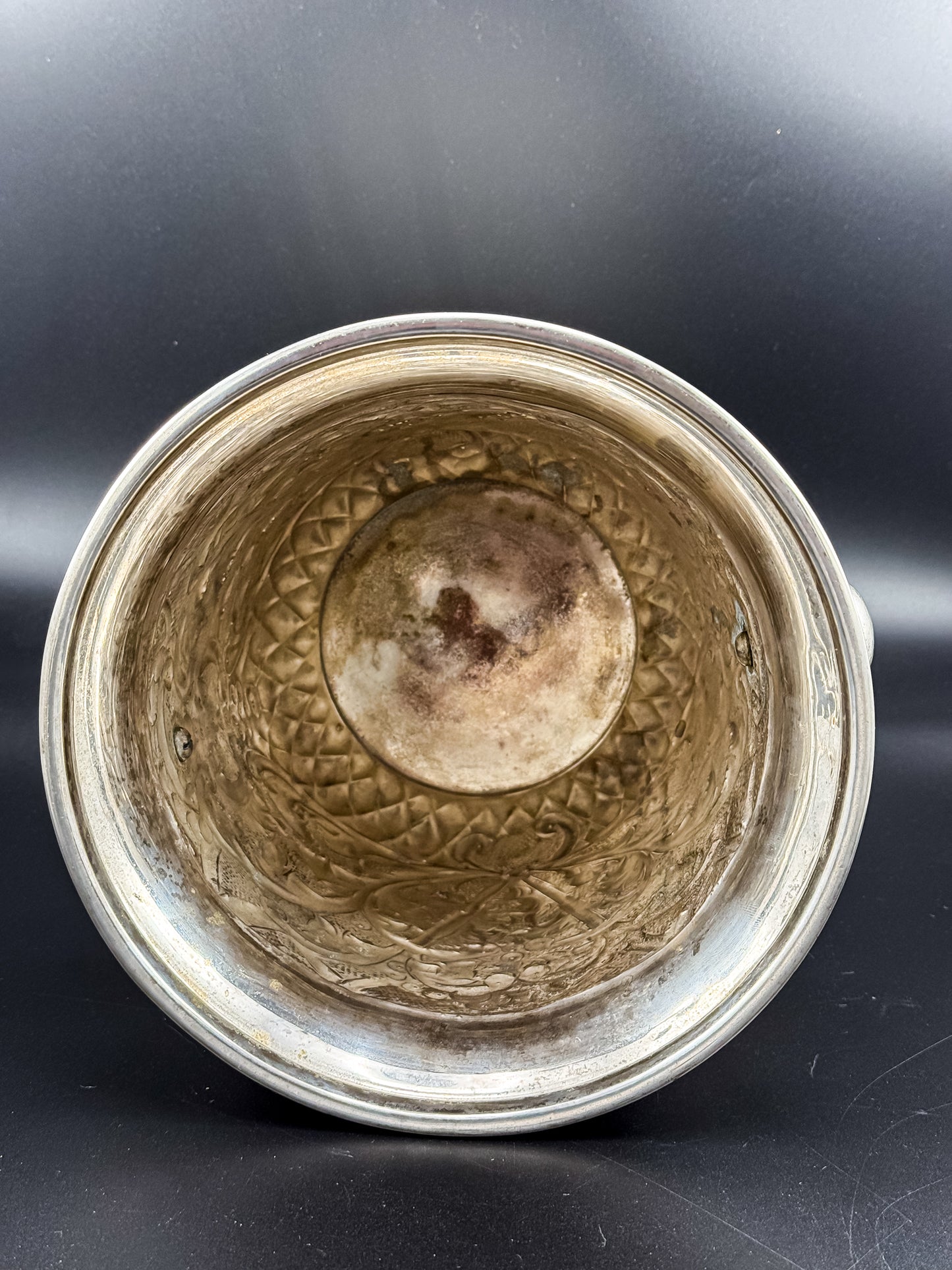 Vintage Repoussé Floral Ice Bucket, Champagne Bucket or Vase with Spherical Handles
