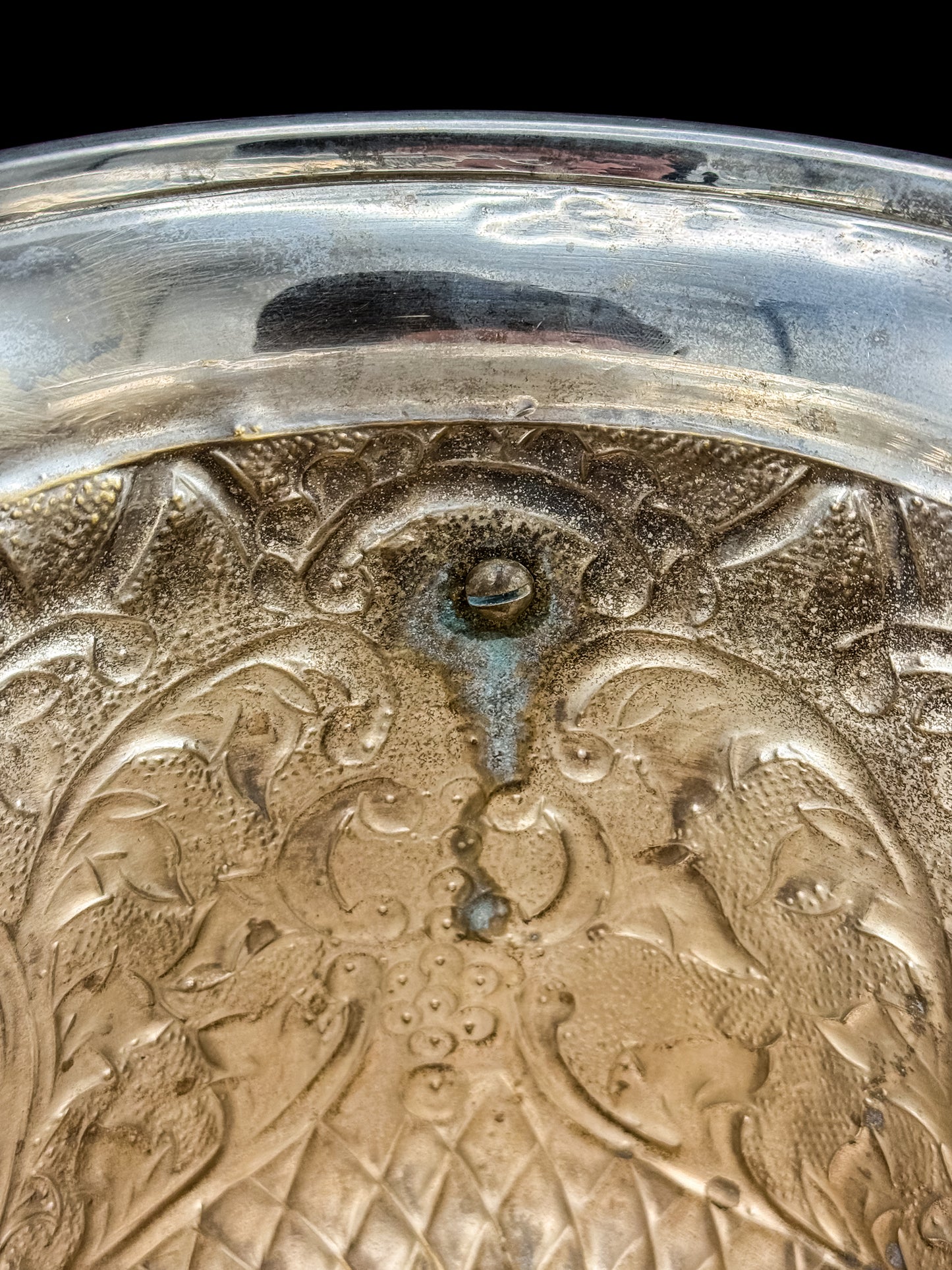 Vintage Repoussé Floral Ice Bucket, Champagne Bucket or Vase with Spherical Handles