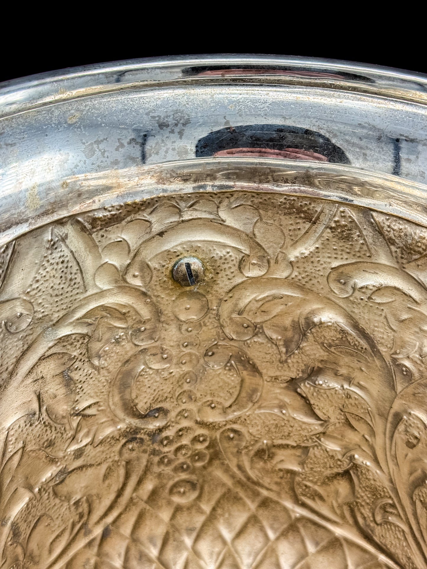 Vintage Repoussé Floral Ice Bucket, Champagne Bucket or Vase with Spherical Handles