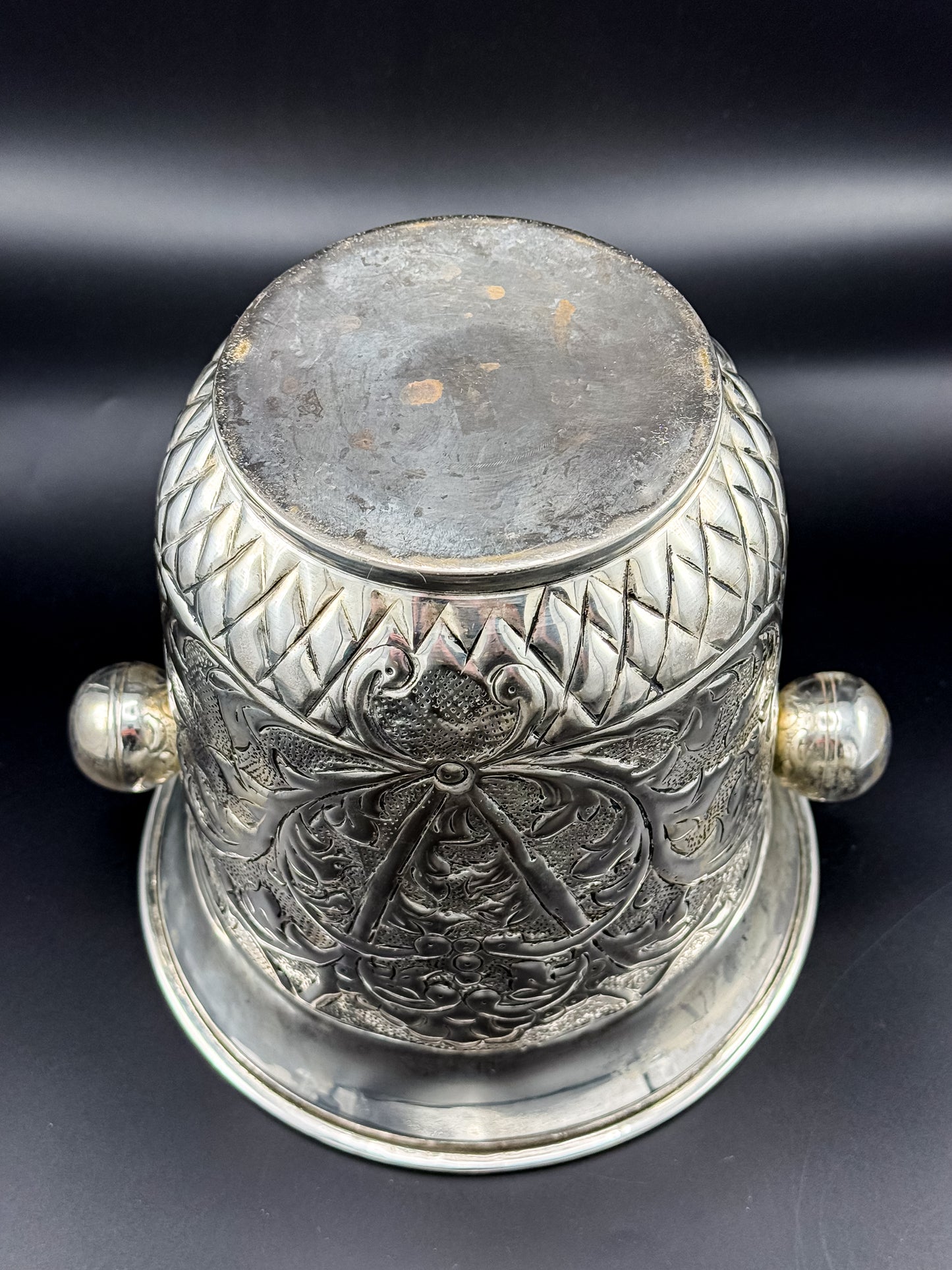 Vintage Repoussé Floral Ice Bucket, Champagne Bucket or Vase with Spherical Handles