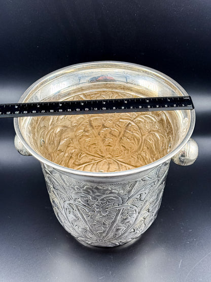 Vintage Repoussé Floral Ice Bucket, Champagne Bucket or Vase with Spherical Handles