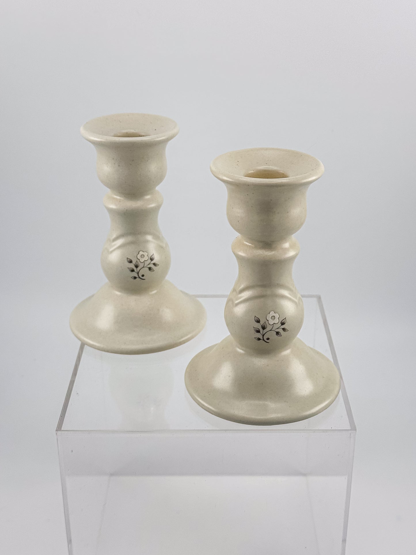 Vintage Pfaltzgraff Heirloom Pattern Candlestick Holders, Pair of Retired 1984 Ceramic Taper Candle Holders