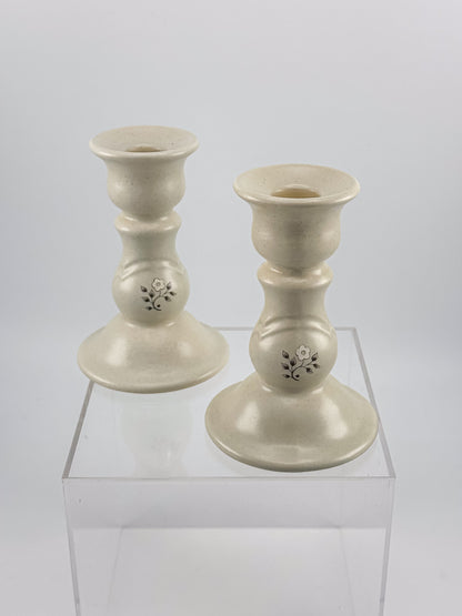 Vintage Pfaltzgraff Heirloom Pattern Candlestick Holders, Pair of Retired 1984 Ceramic Taper Candle Holders