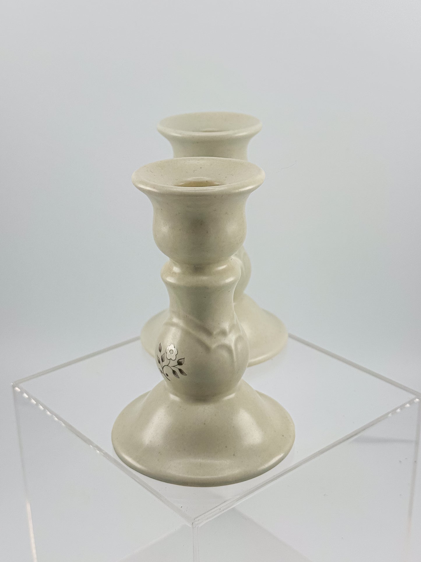 Vintage Pfaltzgraff Heirloom Pattern Candlestick Holders, Pair of Retired 1984 Ceramic Taper Candle Holders