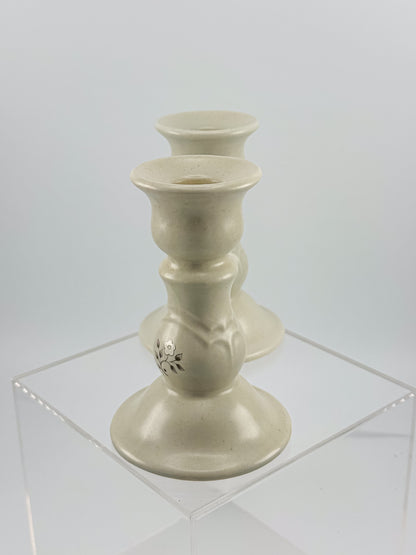 Vintage Pfaltzgraff Heirloom Pattern Candlestick Holders, Pair of Retired 1984 Ceramic Taper Candle Holders