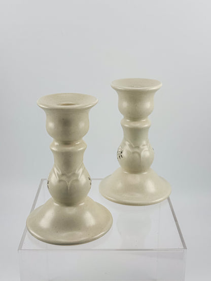 Vintage Pfaltzgraff Heirloom Pattern Candlestick Holders, Pair of Retired 1984 Ceramic Taper Candle Holders