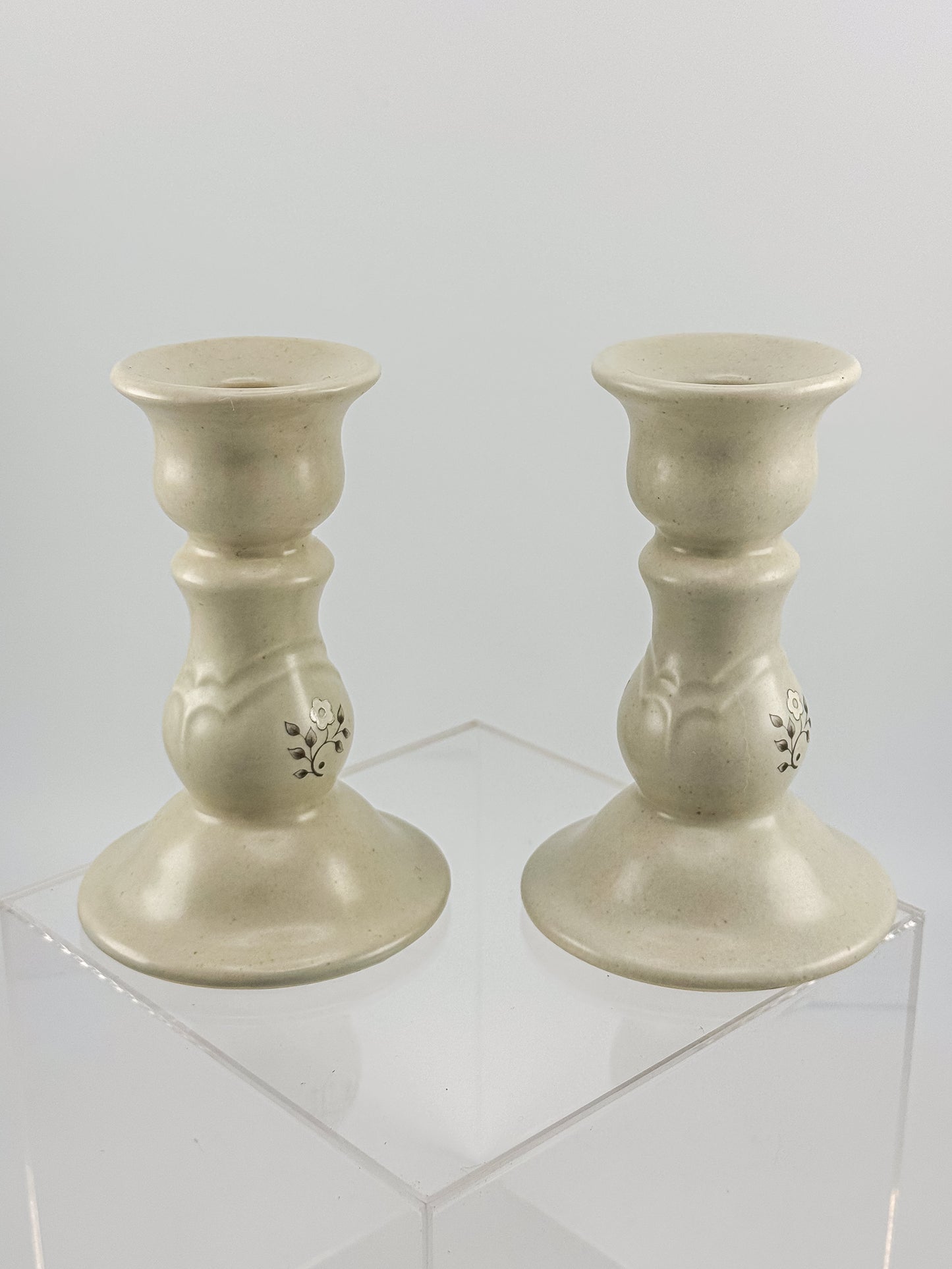Vintage Pfaltzgraff Heirloom Pattern Candlestick Holders, Pair of Retired 1984 Ceramic Taper Candle Holders