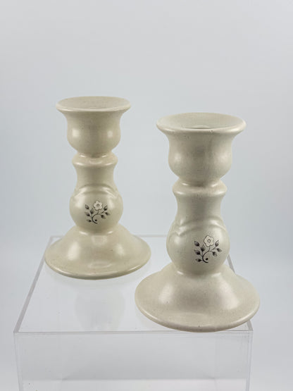 Vintage Pfaltzgraff Heirloom Pattern Candlestick Holders, Pair of Retired 1984 Ceramic Taper Candle Holders
