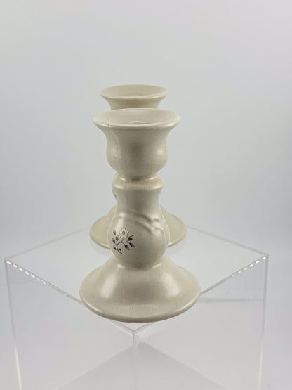 Vintage Pfaltzgraff Heirloom Pattern Candlestick Holders, Pair of Retired 1984 Ceramic Taper Candle Holders