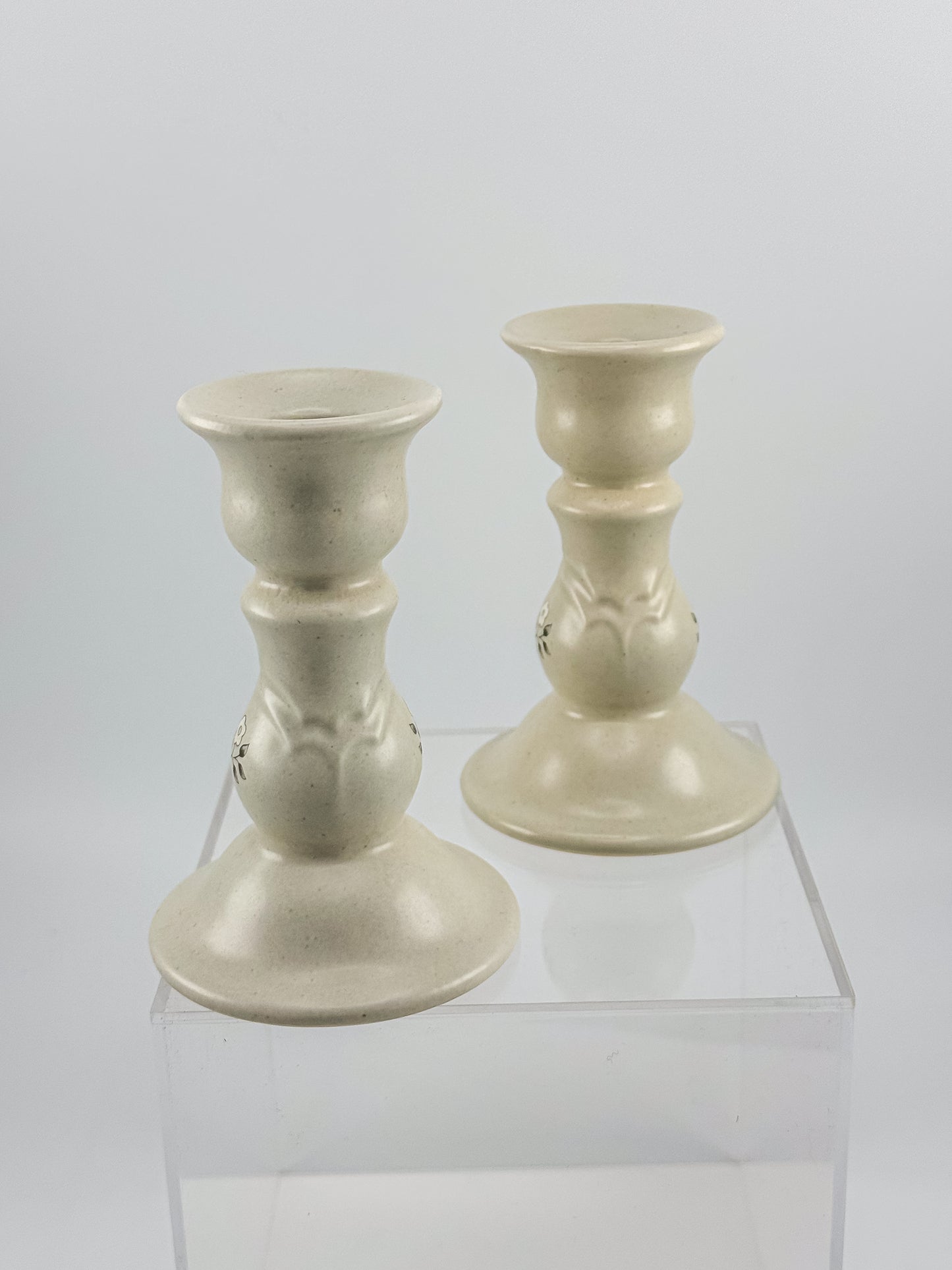 Vintage Pfaltzgraff Heirloom Pattern Candlestick Holders, Pair of Retired 1984 Ceramic Taper Candle Holders