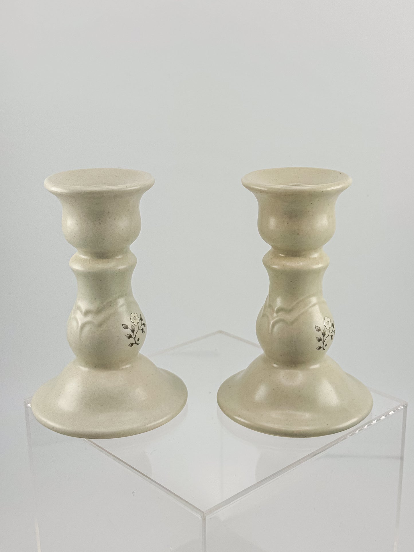 Vintage Pfaltzgraff Heirloom Pattern Candlestick Holders, Pair of Retired 1984 Ceramic Taper Candle Holders