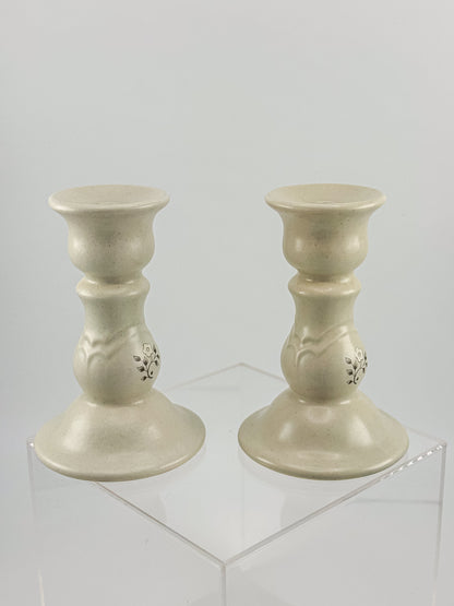 Vintage Pfaltzgraff Heirloom Pattern Candlestick Holders, Pair of Retired 1984 Ceramic Taper Candle Holders