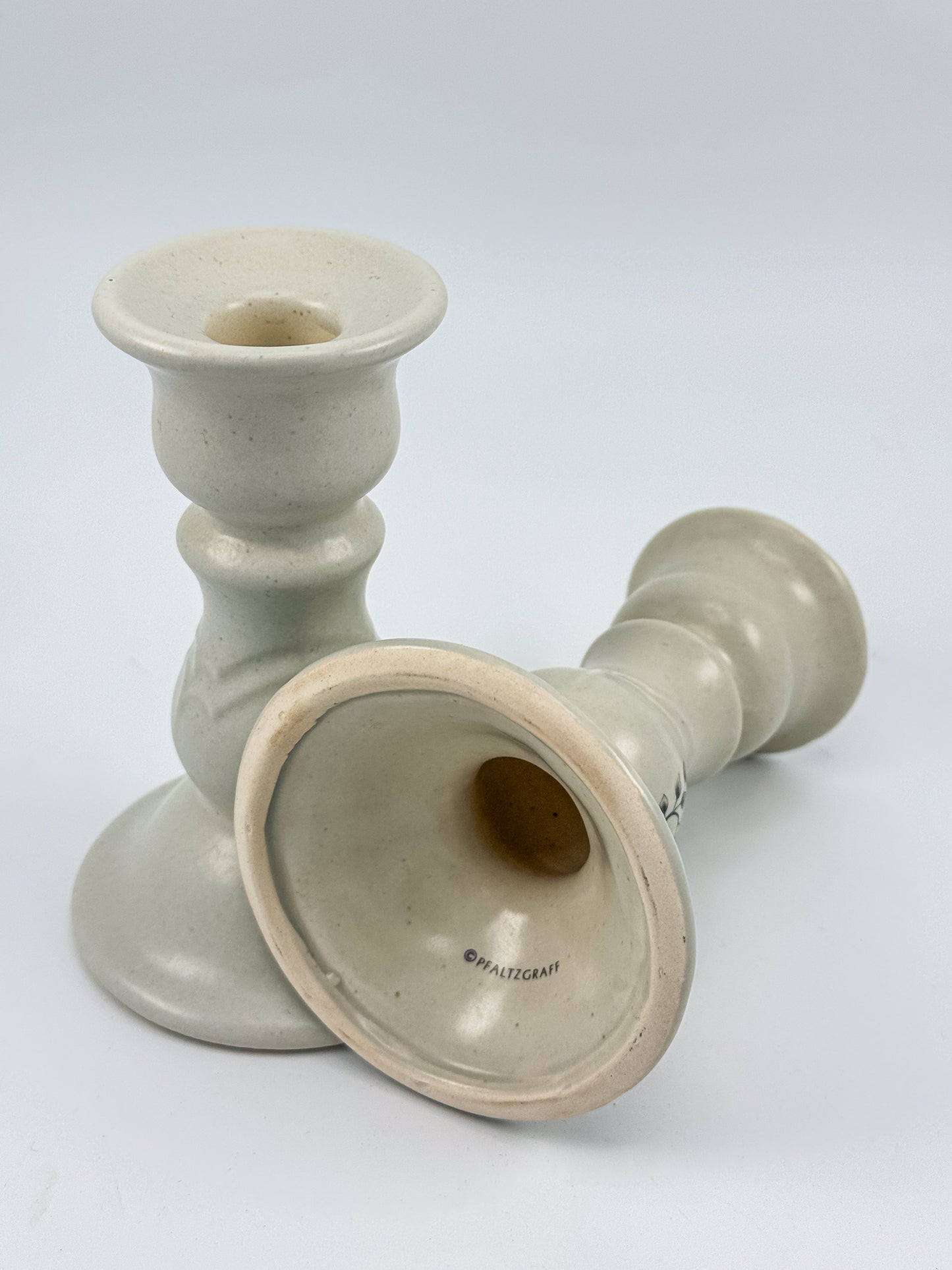 Vintage Pfaltzgraff Heirloom Pattern Candlestick Holders, Pair of Retired 1984 Ceramic Taper Candle Holders