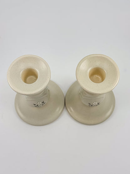 Vintage Pfaltzgraff Heirloom Pattern Candlestick Holders, Pair of Retired 1984 Ceramic Taper Candle Holders