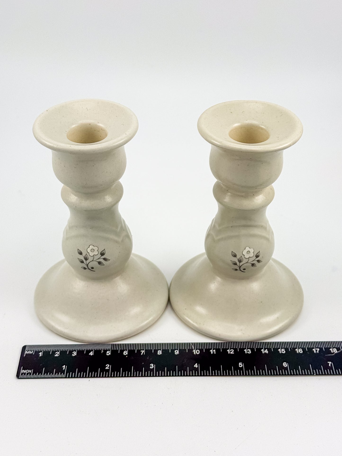 Vintage Pfaltzgraff Heirloom Pattern Candlestick Holders, Pair of Retired 1984 Ceramic Taper Candle Holders