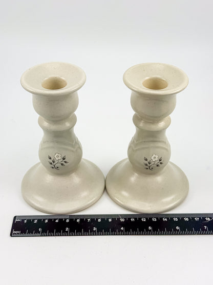 Vintage Pfaltzgraff Heirloom Pattern Candlestick Holders, Pair of Retired 1984 Ceramic Taper Candle Holders