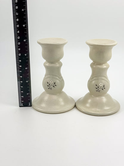 Vintage Pfaltzgraff Heirloom Pattern Candlestick Holders, Pair of Retired 1984 Ceramic Taper Candle Holders