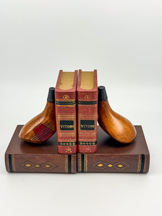 Vintage Persimmon Wood Golf Club Head Bookends on Faux Book Base, Novelty Golf Decor, Mid Century Library Accent