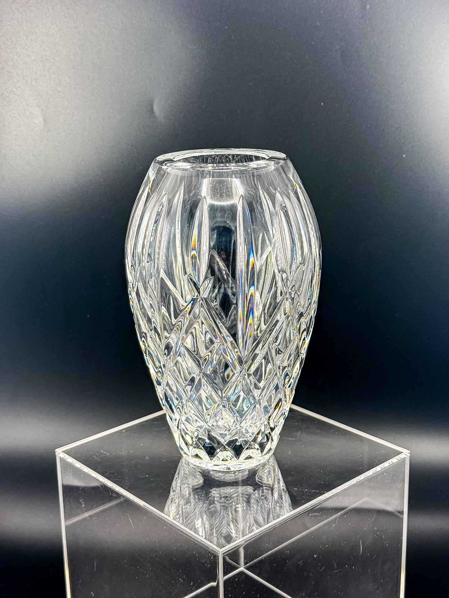 Waterford Crystal Araglin 7" Vase, Irish Cut Crystal Flower Vase with Diamond and Wedge Cut Pattern