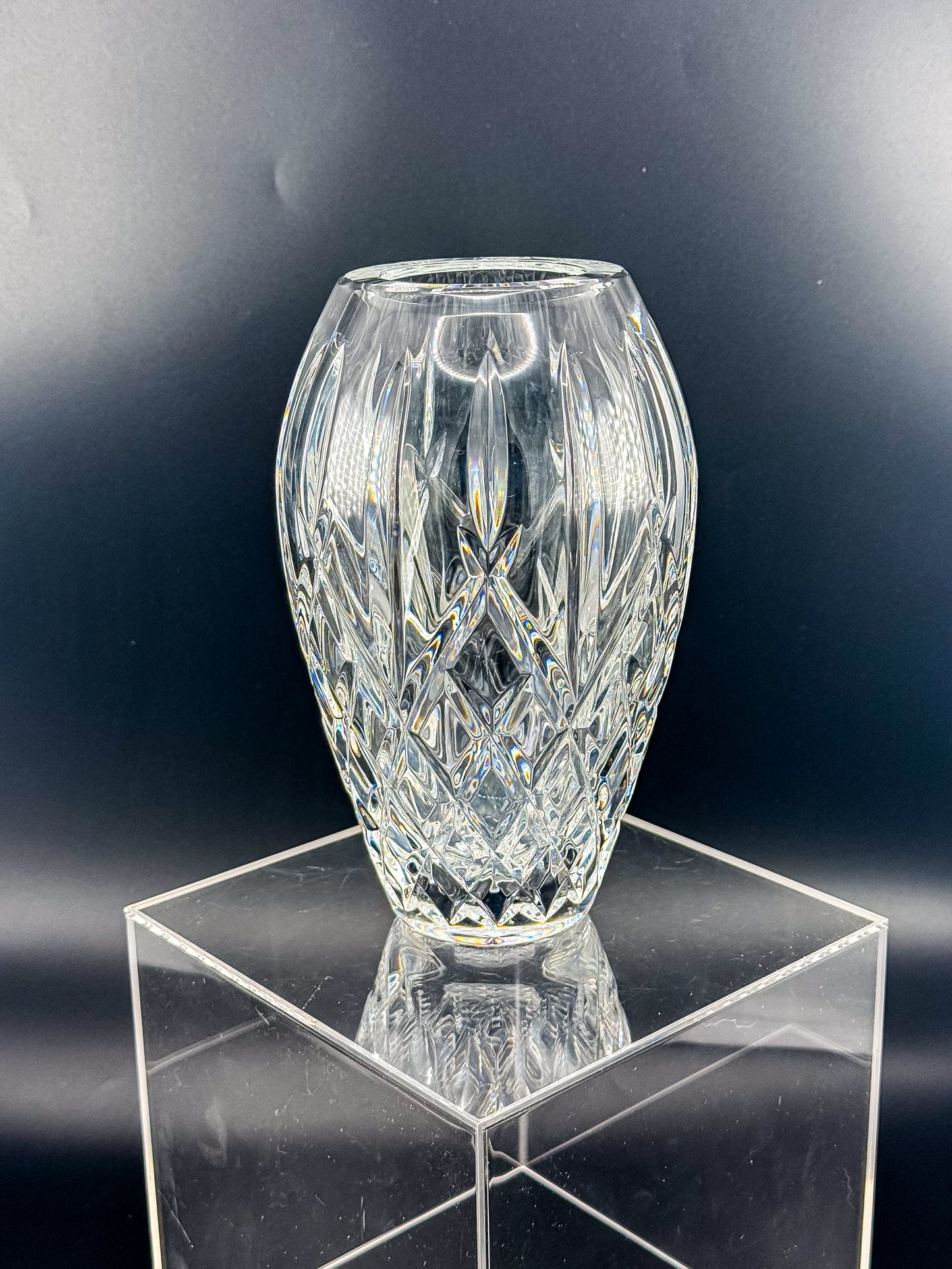 Waterford Crystal Araglin 7" Vase, Irish Cut Crystal Flower Vase with Diamond and Wedge Cut Pattern