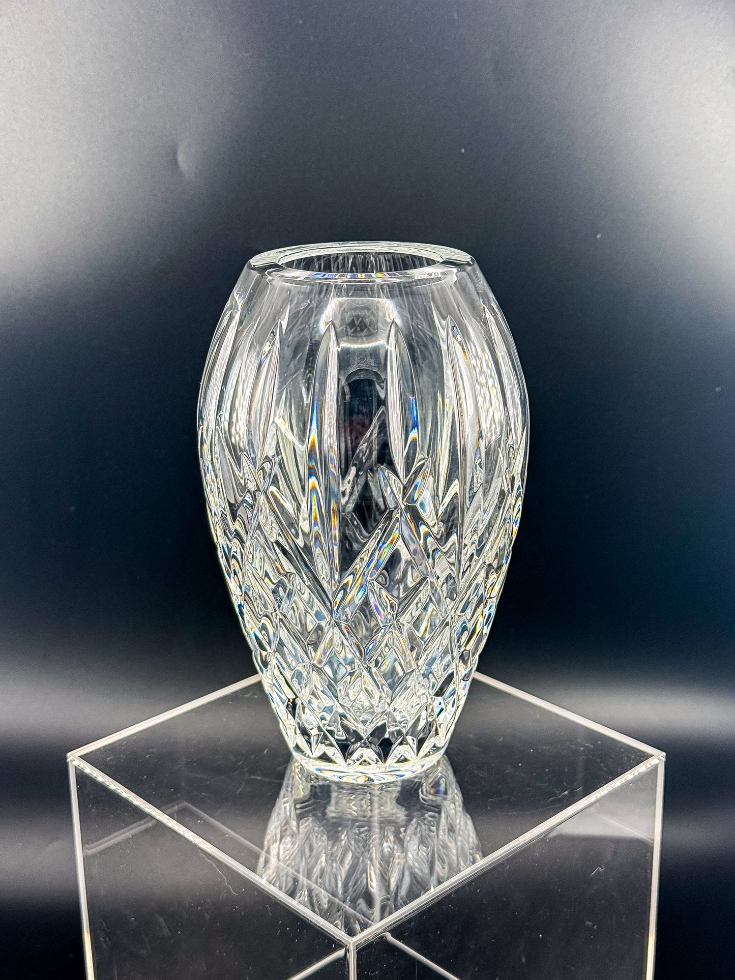 Waterford Crystal Araglin 7" Vase, Irish Cut Crystal Flower Vase with Diamond and Wedge Cut Pattern