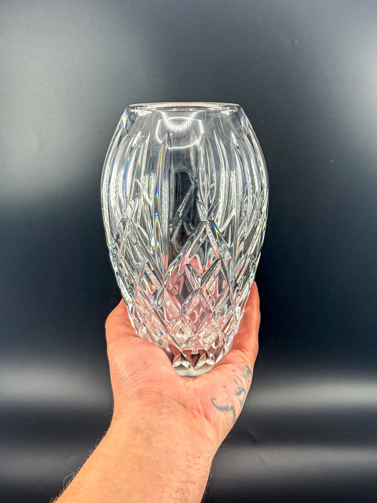 Waterford Crystal Araglin 7" Vase, Irish Cut Crystal Flower Vase with Diamond and Wedge Cut Pattern
