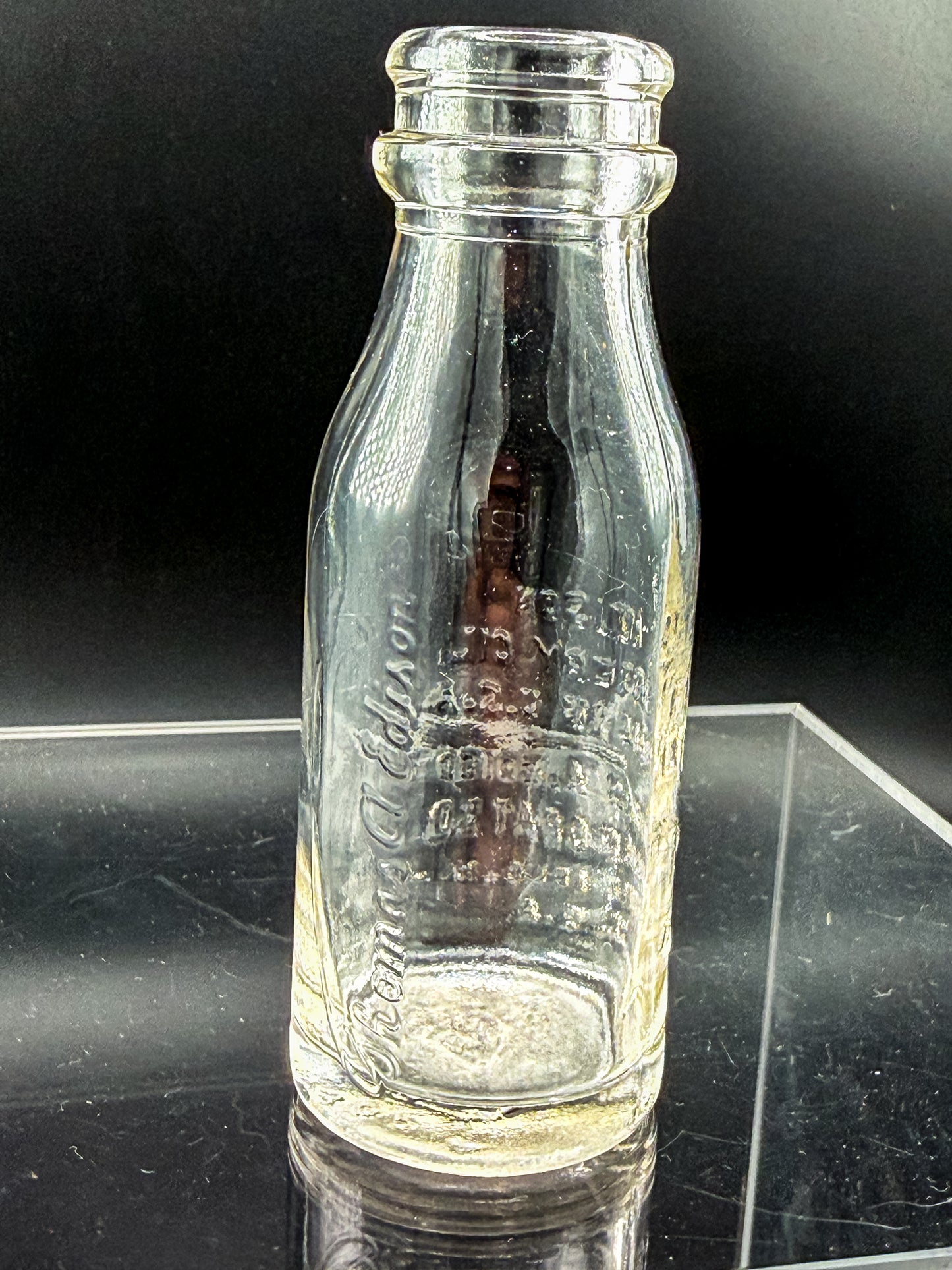 Vintage Thomas A. Edison Battery Oil Bottle, Embossed Glass Railroad Crossing Signal Bottle, Bloomfield NJ Industrial Americana