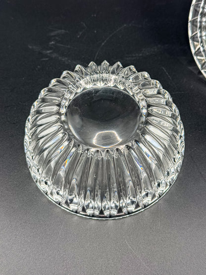 Vintage Crystal Lidded Dish with Diamond Finial, Cut Glass Vanity Dish with Radiating Vertical Cuts and Domed Lid