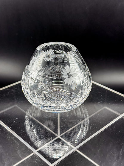 Vintage Edinburgh Crystal Rose Bowl with Daisy Engraving and Diamond Cut Pattern