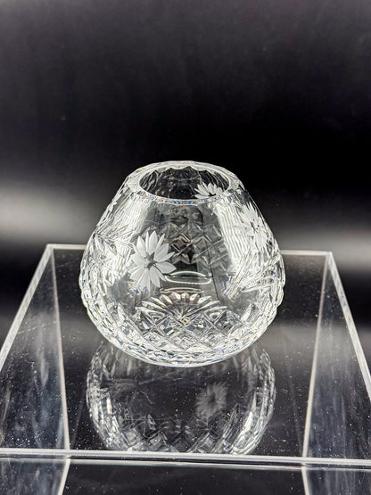 Vintage Edinburgh Crystal Rose Bowl with Daisy Engraving and Diamond Cut Pattern