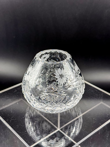 Vintage Edinburgh Crystal Rose Bowl with Daisy Engraving and Diamond Cut Pattern