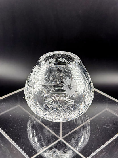 Vintage Edinburgh Crystal Rose Bowl with Daisy Engraving and Diamond Cut Pattern