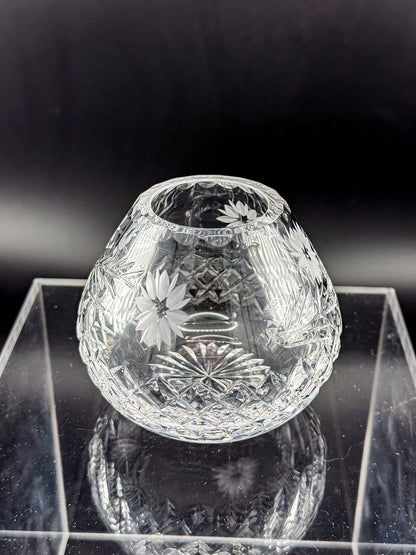 Vintage Edinburgh Crystal Rose Bowl with Daisy Engraving and Diamond Cut Pattern