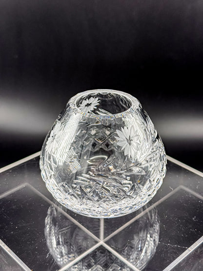 Vintage Edinburgh Crystal Rose Bowl with Daisy Engraving and Diamond Cut Pattern