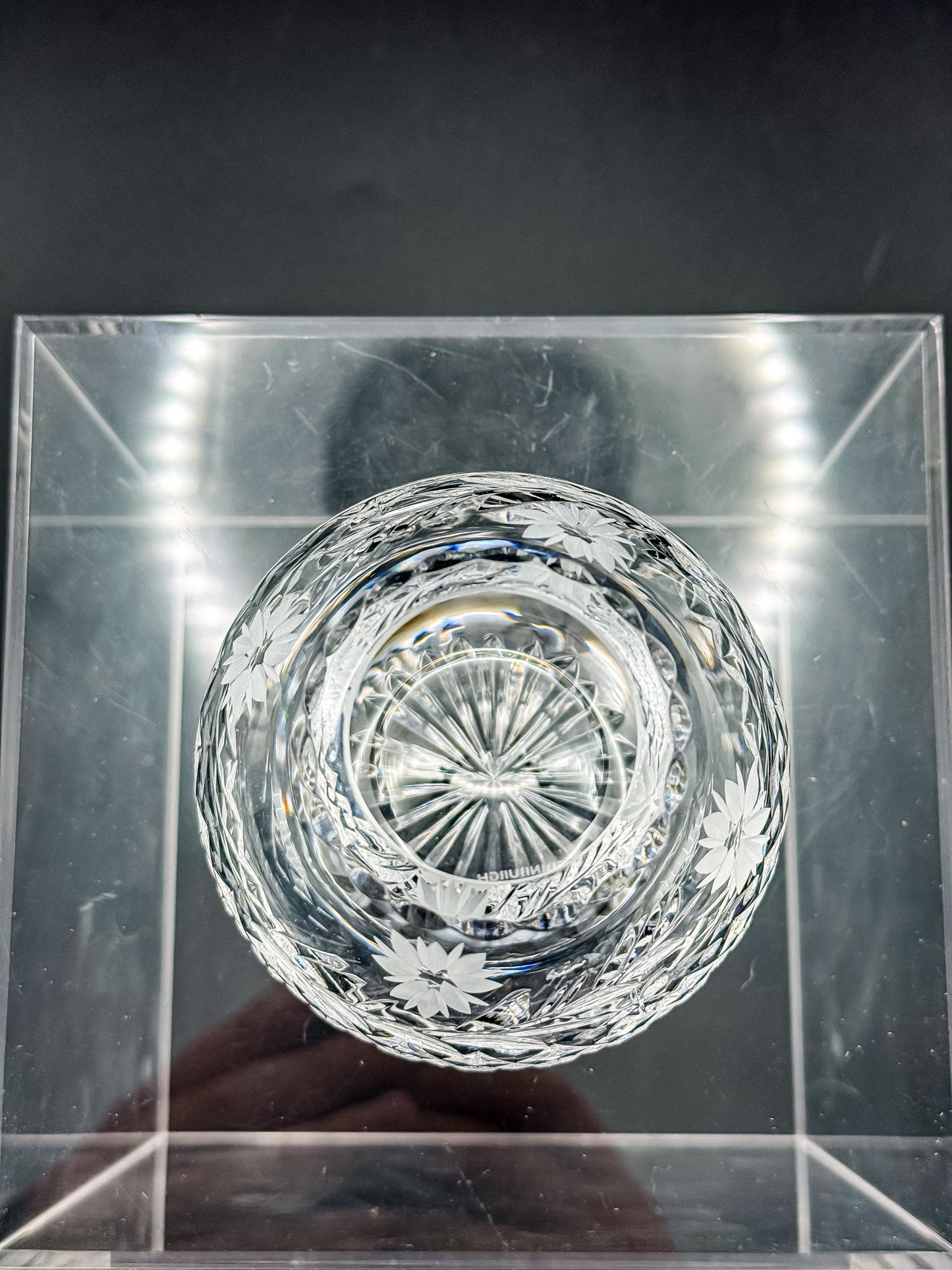 Vintage Edinburgh Crystal Rose Bowl with Daisy Engraving and Diamond Cut Pattern