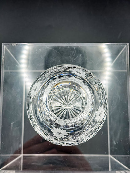 Vintage Edinburgh Crystal Rose Bowl with Daisy Engraving and Diamond Cut Pattern
