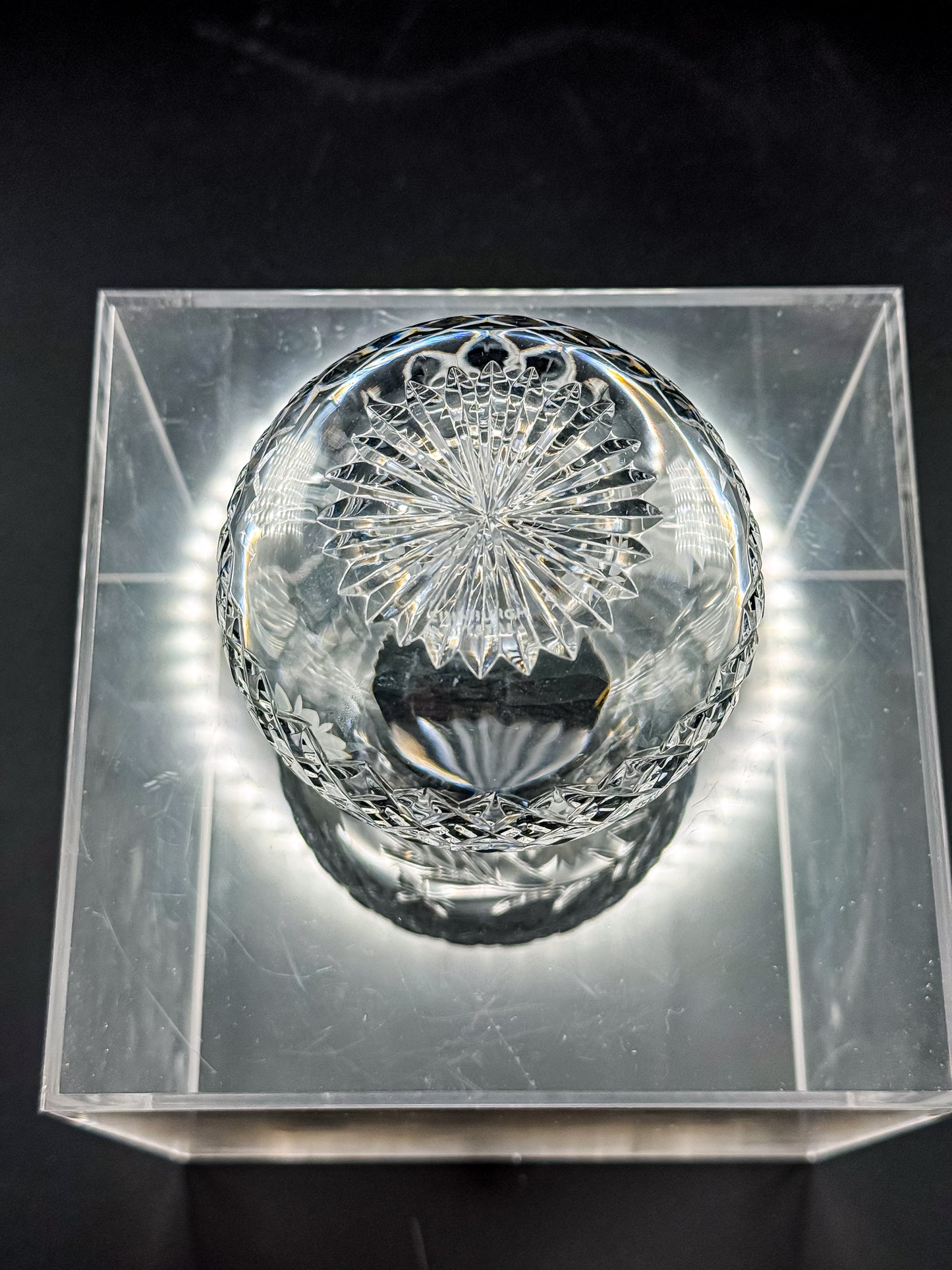 Vintage Edinburgh Crystal Rose Bowl with Daisy Engraving and Diamond Cut Pattern