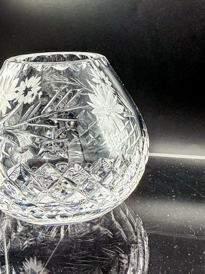 Vintage Edinburgh Crystal Rose Bowl with Daisy Engraving and Diamond Cut Pattern