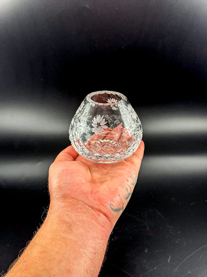 Vintage Edinburgh Crystal Rose Bowl with Daisy Engraving and Diamond Cut Pattern