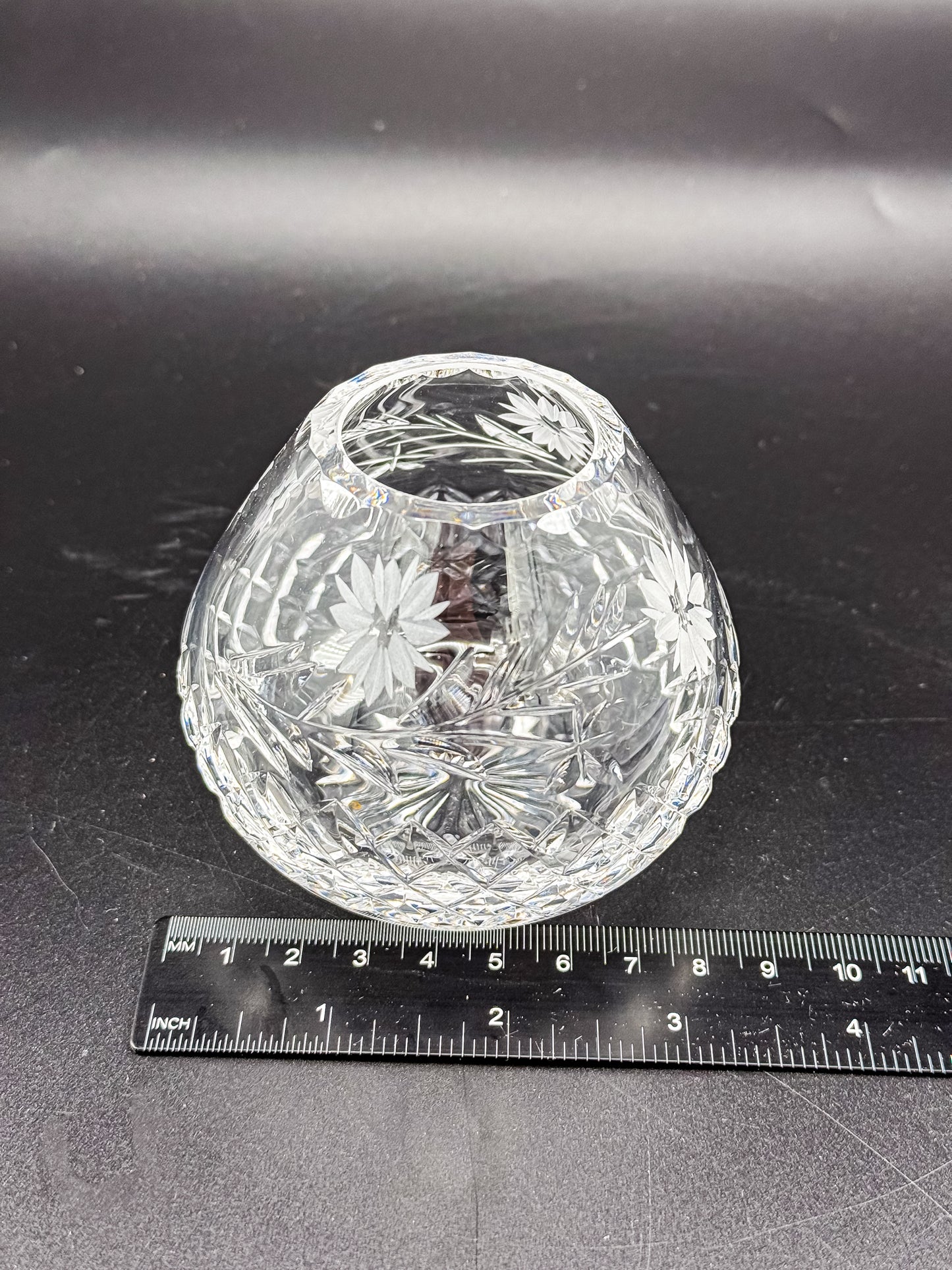 Vintage Edinburgh Crystal Rose Bowl with Daisy Engraving and Diamond Cut Pattern