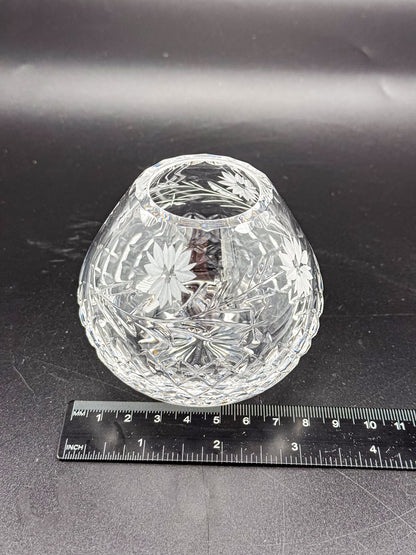Vintage Edinburgh Crystal Rose Bowl with Daisy Engraving and Diamond Cut Pattern