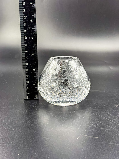 Vintage Edinburgh Crystal Rose Bowl with Daisy Engraving and Diamond Cut Pattern