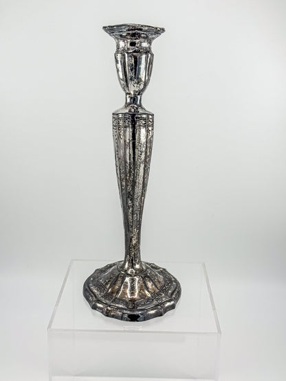 Vintage Silver Plated Candlestick Holder Ornate Scrollwork Edwardian Style Heavy Tapered Column