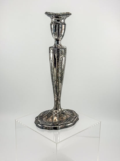 Vintage Silver Plated Candlestick Holder Ornate Scrollwork Edwardian Style Heavy Tapered Column