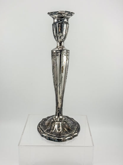 Vintage Silver Plated Candlestick Holder Ornate Scrollwork Edwardian Style Heavy Tapered Column