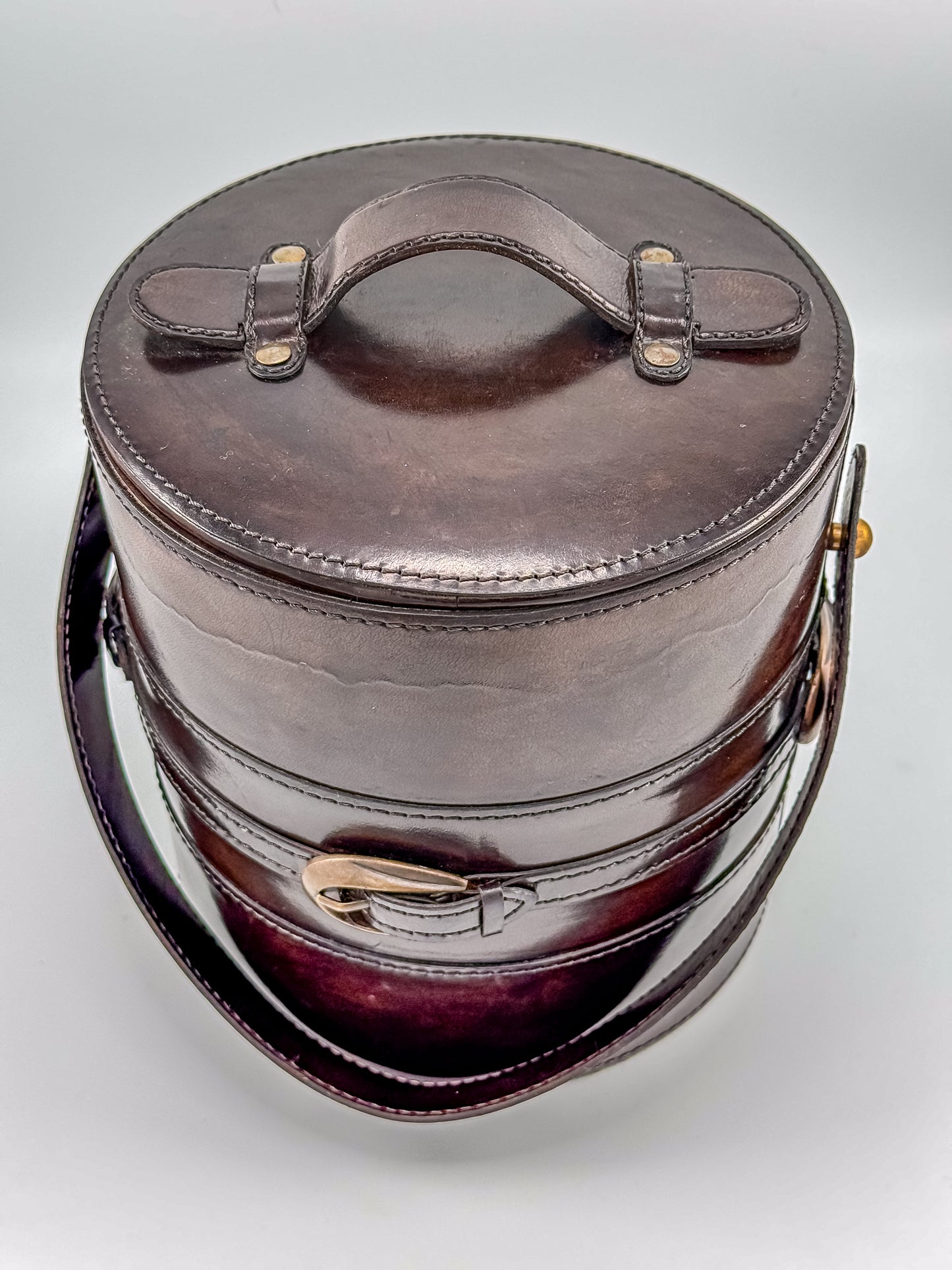 Vintage Brown Faux Leather Ice Bucket with Stainless Steel Liner Gold Buckle Mid Century Barware