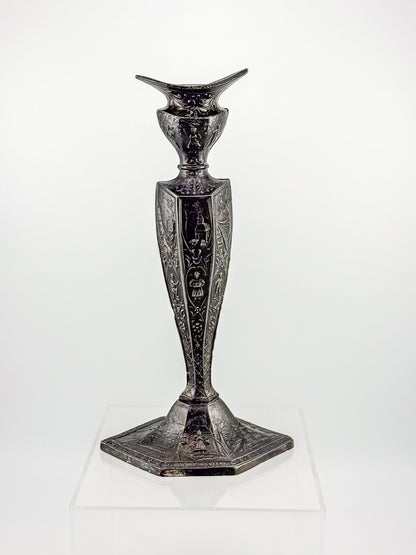 Antique Dutch Storyteller Candlestick with Figural Relief Panels and Fine Dutch Finish, Early 1900s