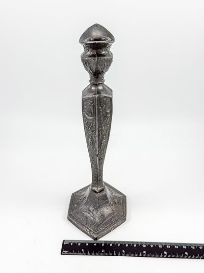 Antique Dutch Storyteller Candlestick with Figural Relief Panels and Fine Dutch Finish, Early 1900s